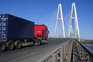 truck crossing bridge into Canada